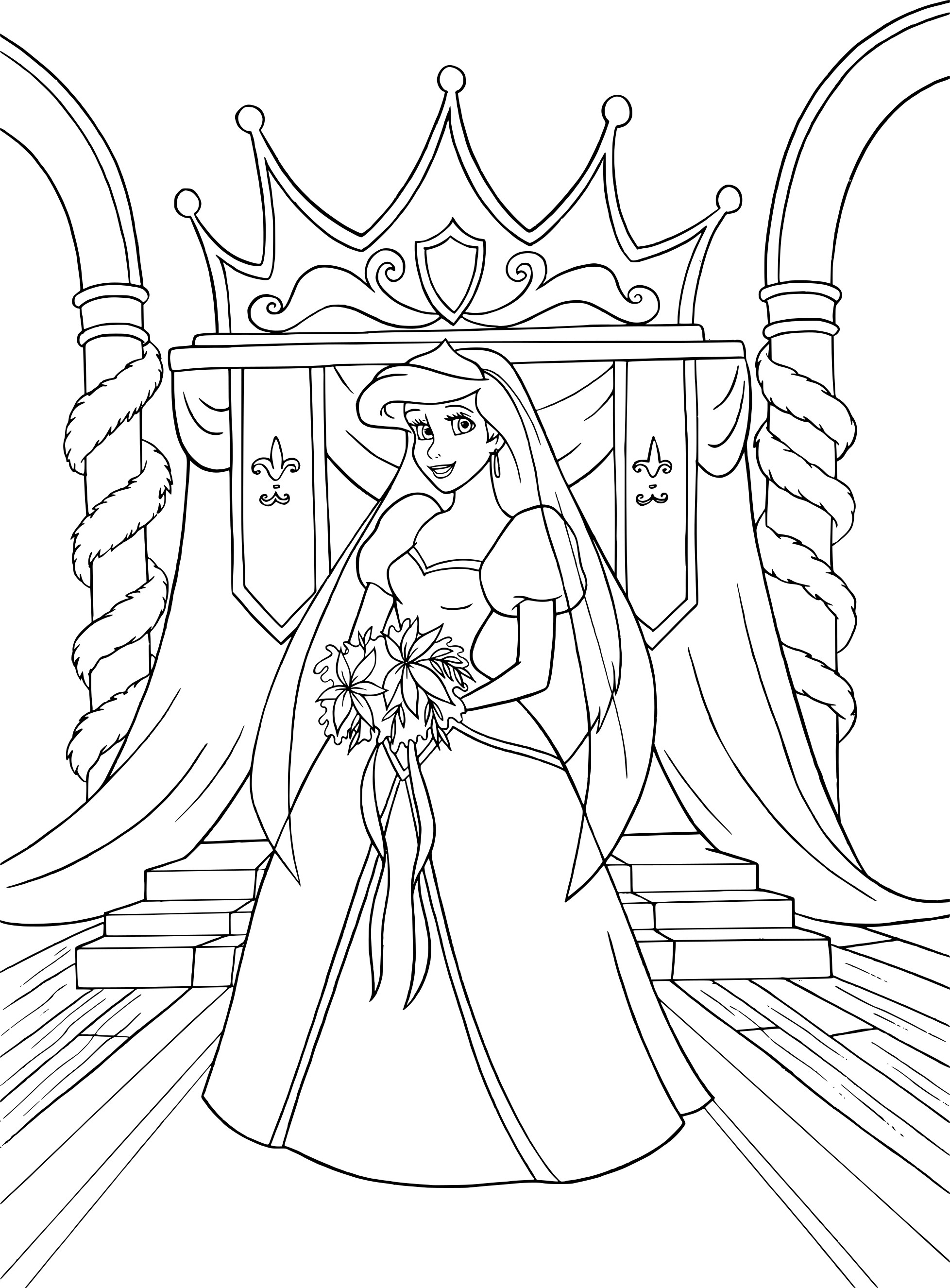 Coloriage La Petite Sirène En Robe De Mariage - Ariel la petite sirène à imprimer